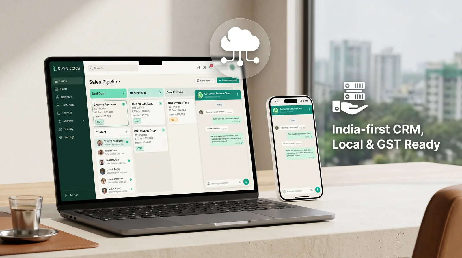 CIPHER CRM dashboard, a CRM made for Indian businesses