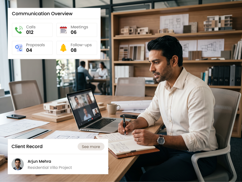 CIPHER CRM follow-up tracking for architecture and design client conversations