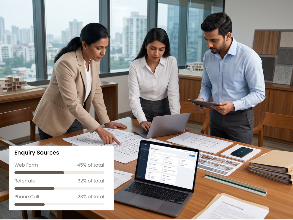 CIPHER CRM architecture lead list holding project enquiries from website forms, calls and referrals