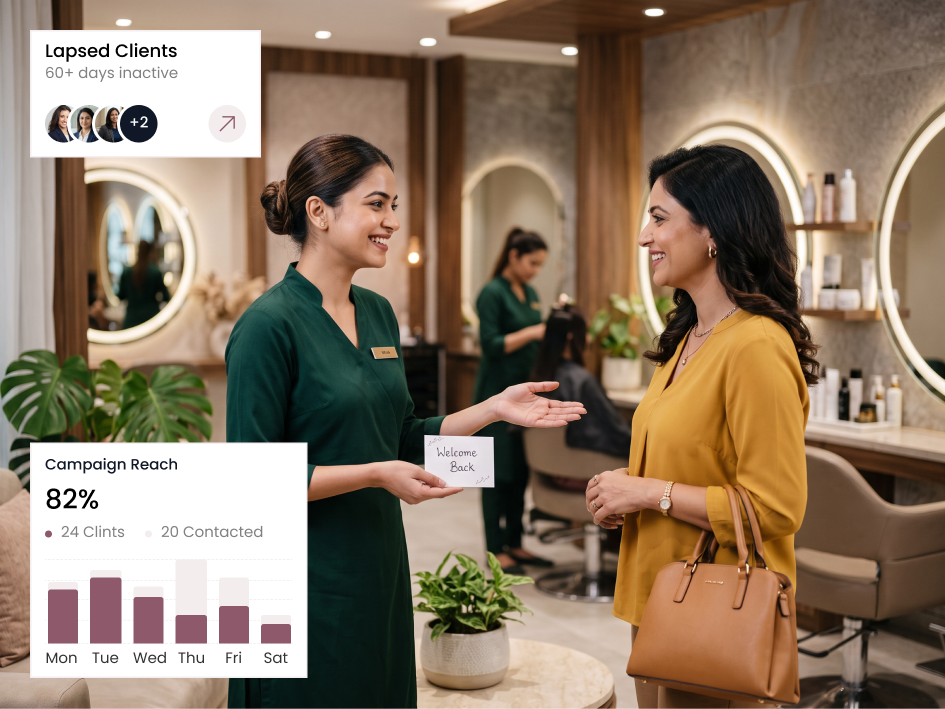 CIPHER CRM reminders tab on a salon client record showing the next-visit call