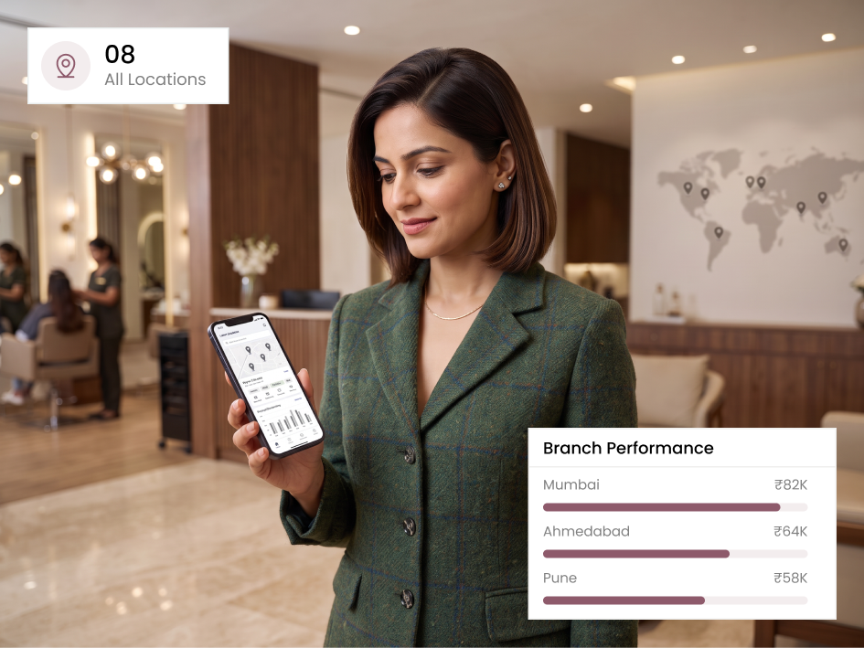 CIPHER CRM open in a phone browser at a salon front desk showing the day's bookings
