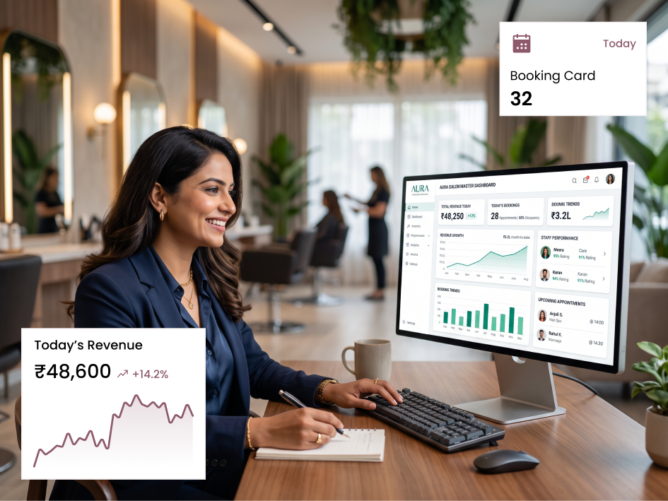 CIPHER CRM payments ledger for a beauty business grouped by month with links to each bill