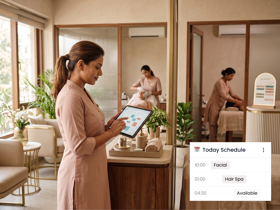 CIPHER CRM staff directory for a salon showing stylists, therapists and their roles