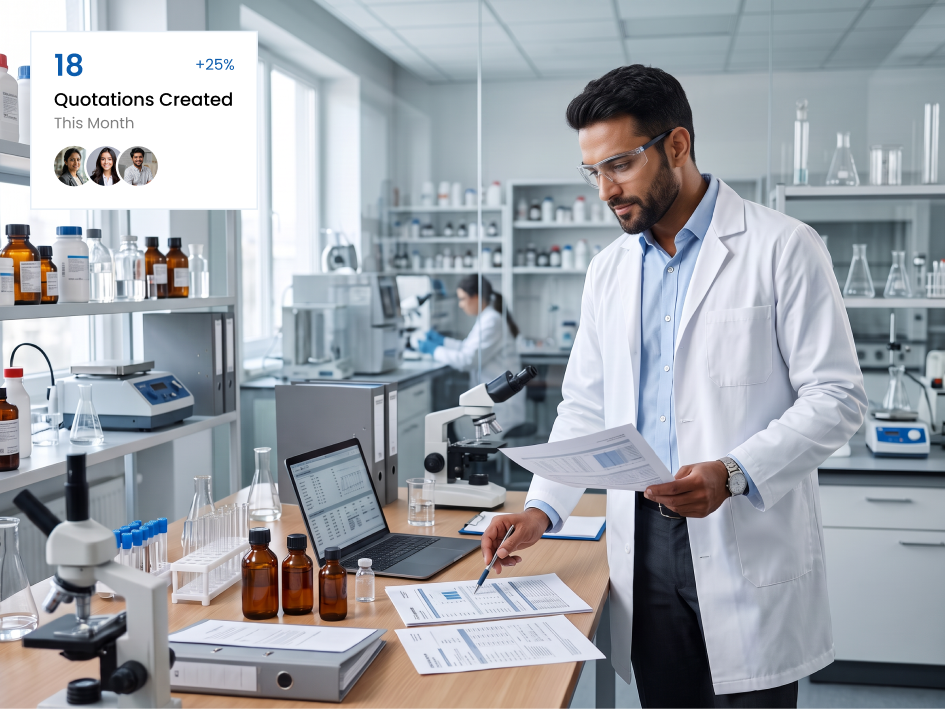 CIPHER CRM chemicals quotation builder with grade-wise items and tax on each line