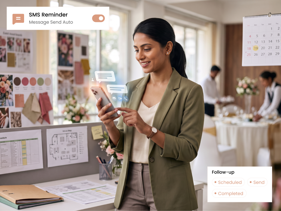 CIPHER CRM reminders and follow-up screen for event planning leads
