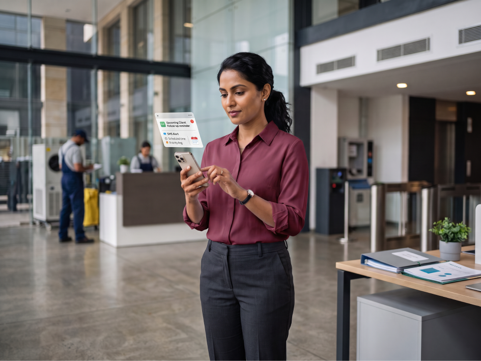 CIPHER CRM follow-up log for a facility management tender showing logged calls and outcomes