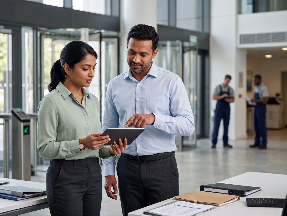 CIPHER CRM multi-site facility management client record with site addresses and contact details