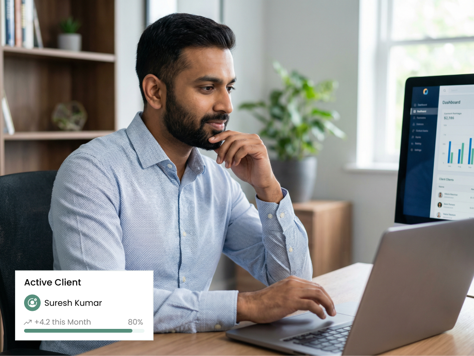 CIPHER CRM financial services pipeline with prospect stages, KYC checklist and SIP renewal reminders