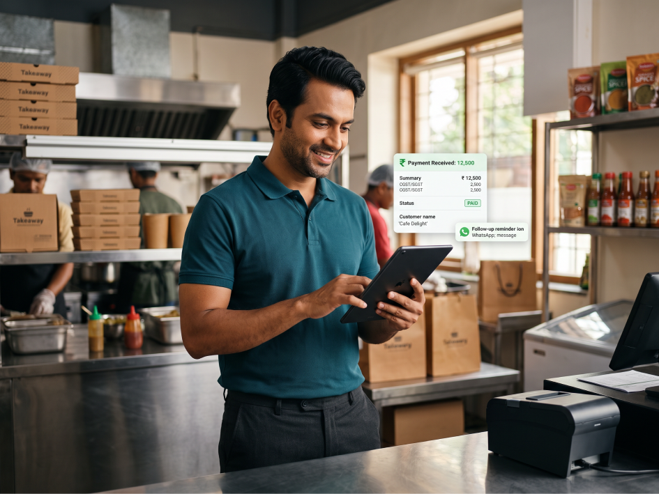 CIPHER CRM invoice and payment screen for food and beverage distributors with GST on each line