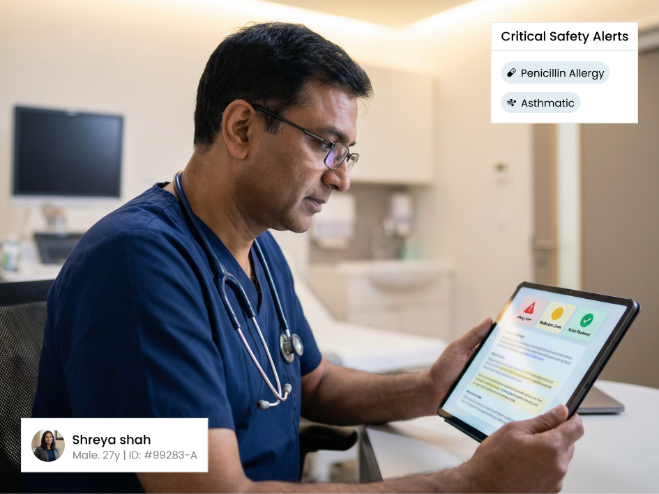CIPHER CRM healthcare invoice in INR for a health-checkup package with GST, an advance payment and the balance due