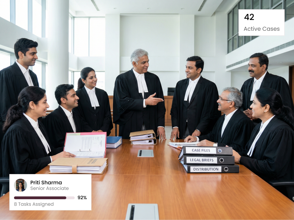 CIPHER CRM matter record showing the team chat thread, notes, and reminders for a law firm